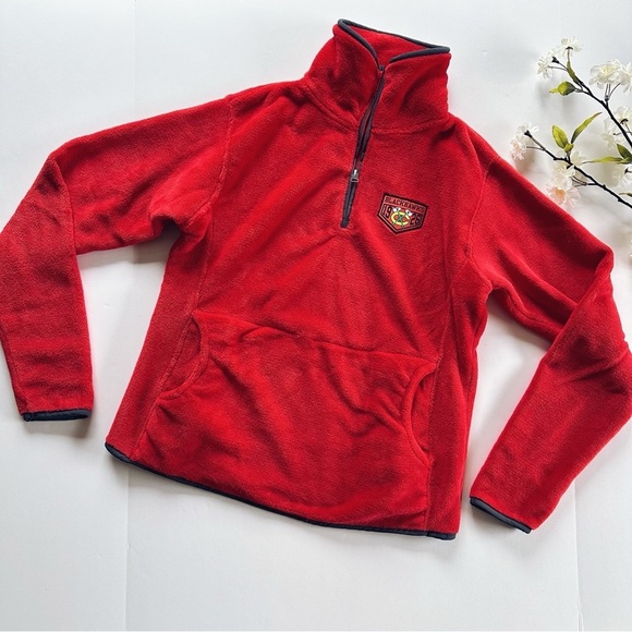 NHL Blackhawks Red Half Zip Sweatshirt Women - Picture 1 of 4